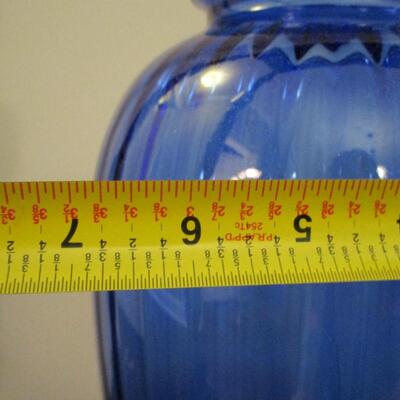Cobalt Blue Glass Vase Ribbed 12 1/2