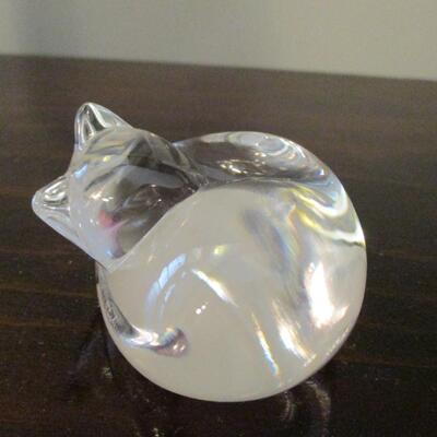 Steuben Crystal Small Cat Sleeping Hand Cooler Paperweight Figurine