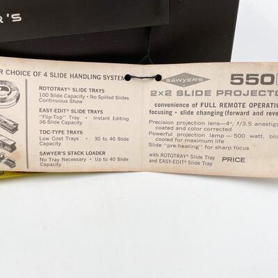 VINTAGE SAWYERâ€™S 550R 2X2 SLIDE PROJECTOR AND TRAYS