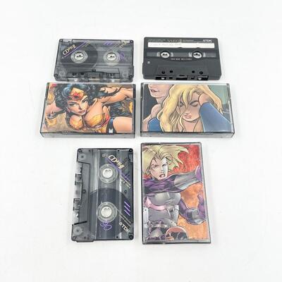 VINTAGE MIXED MUSIC CASSETTE TAPES WITH SUPERHERO COVERS