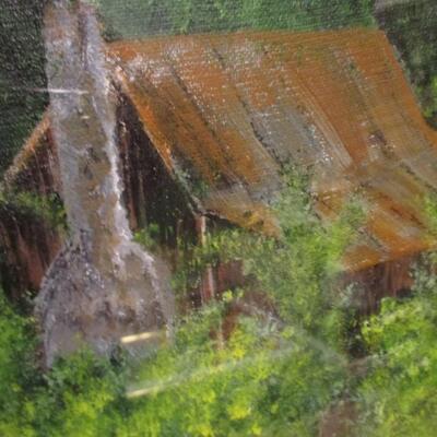Signed Cabin In The Woods Painting 21 1/2