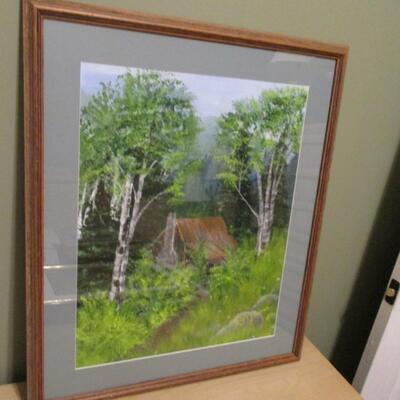 Signed Cabin In The Woods Painting 21 1/2