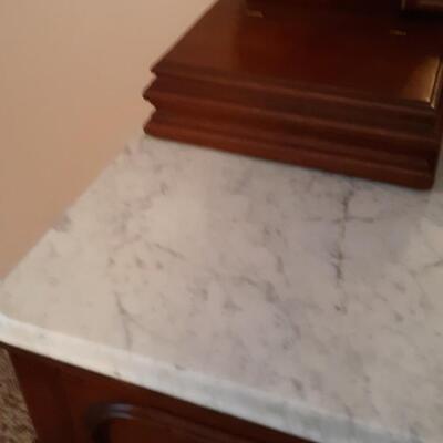 Lot 2 Magnificently Carved Antique Marble topped Dresser With Hidden Secret Drawer
