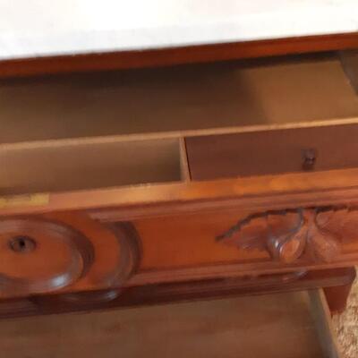 Lot 2 Magnificently Carved Antique Marble topped Dresser With Hidden Secret Drawer