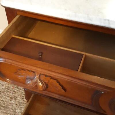 Lot 2 Magnificently Carved Antique Marble topped Dresser With Hidden Secret Drawer