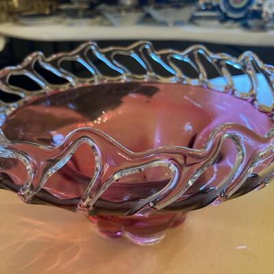 Stunningly beautiful cranberry glass bowl with lace top
