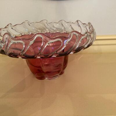 Stunningly beautiful cranberry glass bowl with lace top