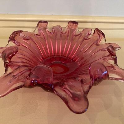Cranberry Dish with fluted edges