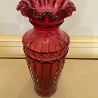 Cranberry Paneled Flower Vase