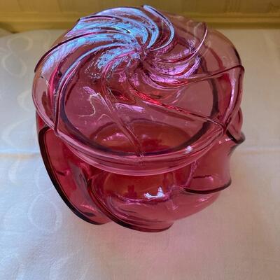 Cranberry swirl dish with lid