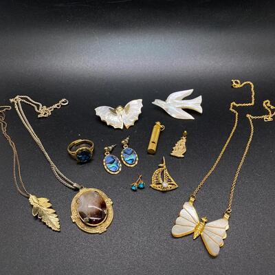 Mother of Pearl Natural Goldtone Jewelry Lot