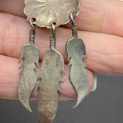 Sterling Silver Turquoise Southwestern Medallion Feather Earrings & Ceramic Bird Pendant