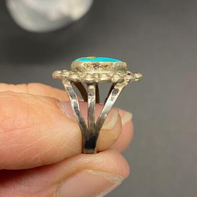 Southwestern Silvertone Old Pawn Turquoise Ring