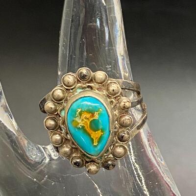 Southwestern Silvertone Old Pawn Turquoise Ring