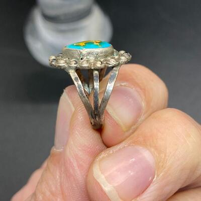 Southwestern Silvertone Old Pawn Turquoise Ring