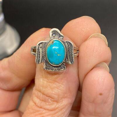 Southwestern Old Pawn Silvertone Turquoise Bird Ring