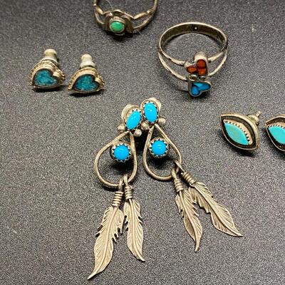 Southwestern Old Pawn Silvertone Turquoise Jewelry Lot