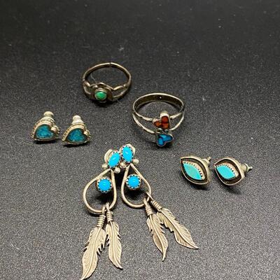 Southwestern Old Pawn Silvertone Turquoise Jewelry Lot