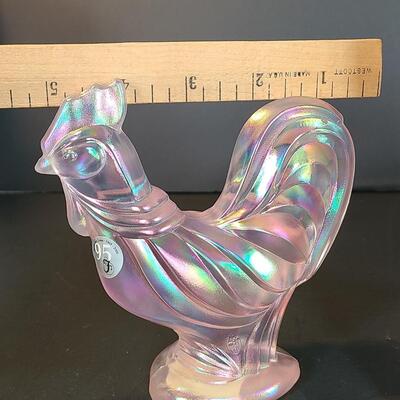 Lot 156: Fenton Champagne Satin Iridescent Rooster 