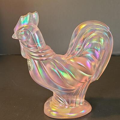 Lot 156: Fenton Champagne Satin Iridescent Rooster 
