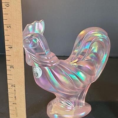 Lot 156: Fenton Champagne Satin Iridescent Rooster 