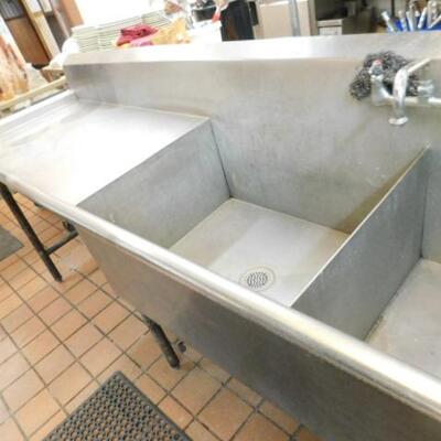 Commercial NSF Stainless Three Compartment Sink with Two Drain Board Sections 