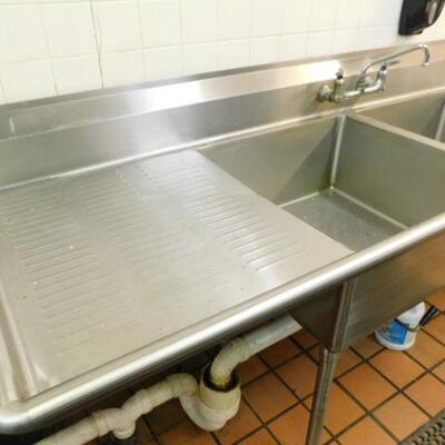 Commercial NSF Two Compartment Sink with Two Drain Board Sections