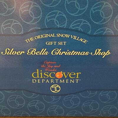 Lot 264: Dept 56: Original Snow Village Silver Bells Christmas Shop Gift Set 