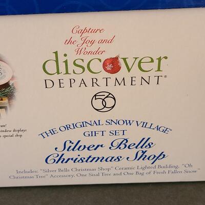 Lot 264: Dept 56: Original Snow Village Silver Bells Christmas Shop Gift Set 