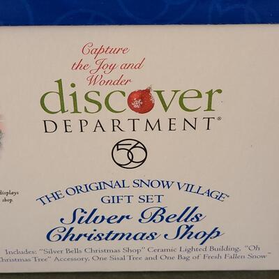 Lot 264: Dept 56: Original Snow Village Silver Bells Christmas Shop Gift Set 