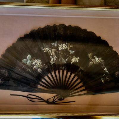 Vintage Framed Japanese Hand-Made, Hand-Painted Fan - GORGEOUS!