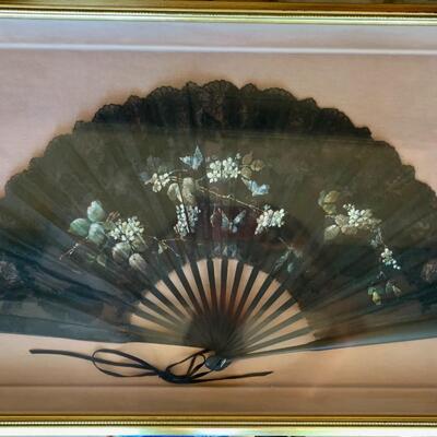 Vintage Framed Japanese Hand-Made, Hand-Painted Fan - GORGEOUS!