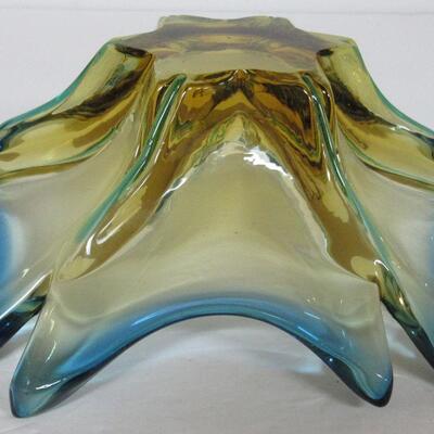 MCM Large Art Glass Fancy Star Shaped Bowl, Multi Colored, Very Heavy