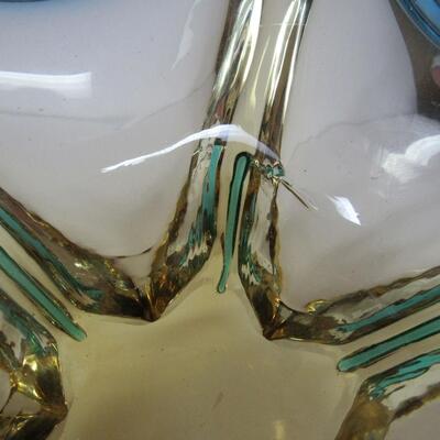 MCM Large Art Glass Fancy Star Shaped Bowl, Multi Colored, Very Heavy