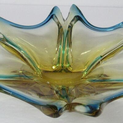 MCM Large Art Glass Fancy Star Shaped Bowl, Multi Colored, Very Heavy