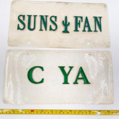 CLEAR â€œC YAâ€ & â€œSUNS FANâ€ LICENSE PLATE COVERS
