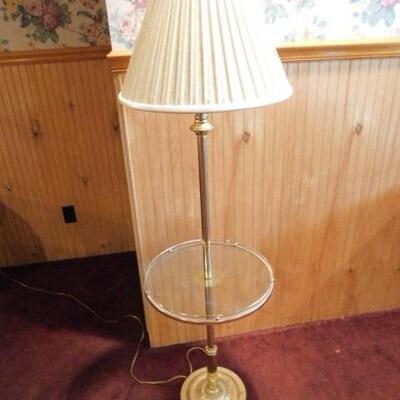 Brass Finish Floor Lamp with Glass Mid Table 