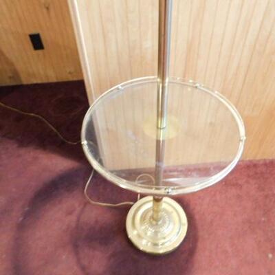 Brass Finish Floor Lamp with Glass Mid Table 
