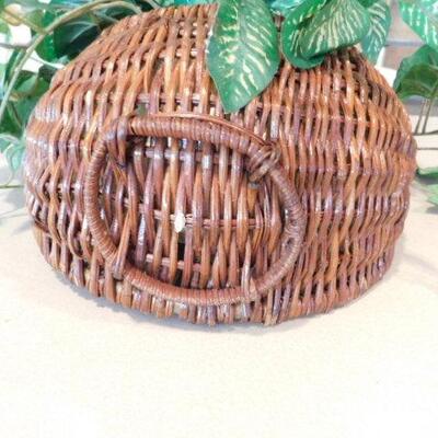 Set of Four Artificial Plants in Wicker Weave Table Top or Wall Hanging Baskets 