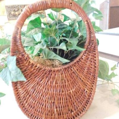 Set of Four Artificial Plants in Wicker Weave Table Top or Wall Hanging Baskets 