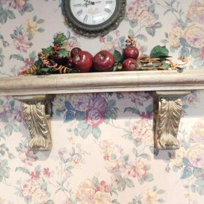 Wall Shelf with Corbel Supports and Wall Clock Home Decor
