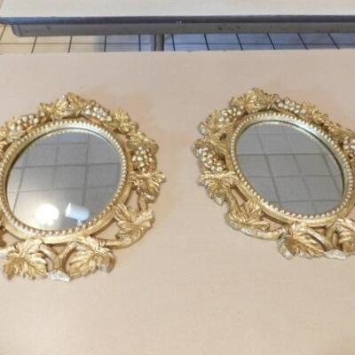 Pair of Composite Fancy Frame Round Face Wall Mirrors 