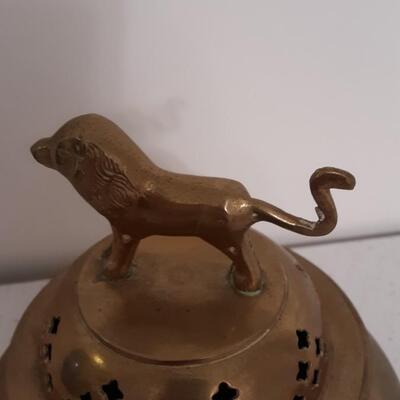 Lot 17- Vintage Brass Potpourri Holder With Lion Motif