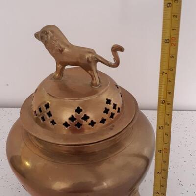 Lot 17- Vintage Brass Potpourri Holder With Lion Motif