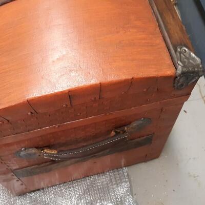 Lot 19-Vintage Wood and Metal Trunk -Nice Piece! Orangish in color