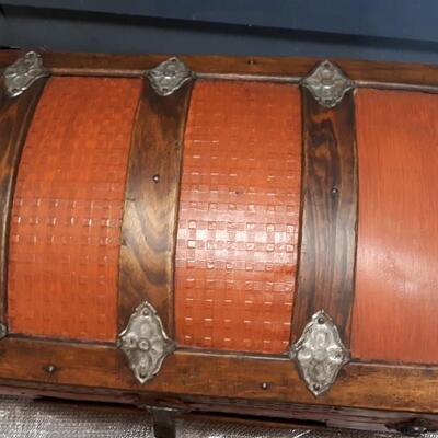 Lot 19-Vintage Wood and Metal Trunk -Nice Piece! Orangish in color