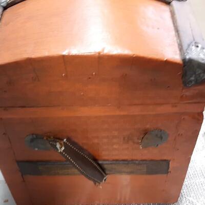 Lot 19-Vintage Wood and Metal Trunk -Nice Piece! Orangish in color