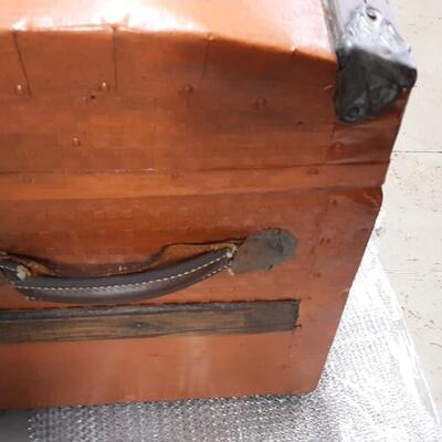 Lot 19-Vintage Wood and Metal Trunk -Nice Piece! Orangish in color