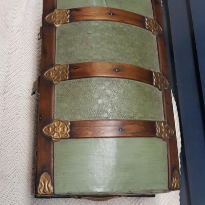 Lot 20-Vintage Wood and Metal Trunk -Greenish in color
