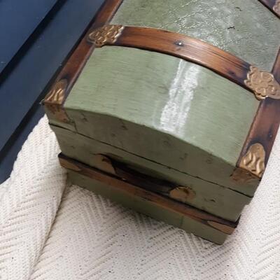 Lot 20-Vintage Wood and Metal Trunk -Greenish in color